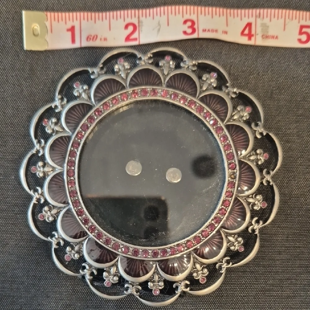 Vintage Silver and Red Rhinestine Decorative Mini RoundFrame